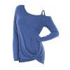 T-shirt Tordu Détaillé Grande Taille à Manches Longues - Bleu 3X
