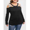T-shirt Rivet à Epaule Ouverte de Grande Taille - Noir 5X