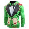 Sweat-Shirt à Capuche Pullover avec Imprimé Faux-Costume de Noël - Vert Trèfle 3XL