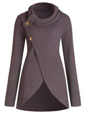 Plus Size Button Detail Front Slit Sweater