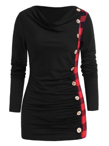 Cowl Neck Button Embellished Ruched Knitwear