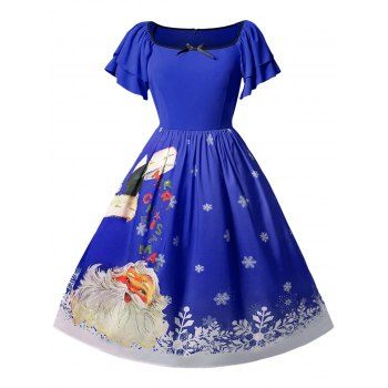 

Christmas Plus Size Santa Claus Printed Dress, Cobalt blue