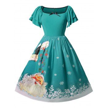 

Christmas Plus Size Santa Claus Printed Dress, Dark turquoise