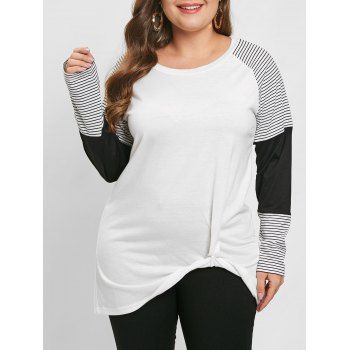 

Plus Size Stripe Knotted T-shirt, White