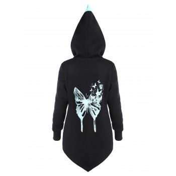 

Asymmetric Colorblock Butterfly Print Hoodie, Black
