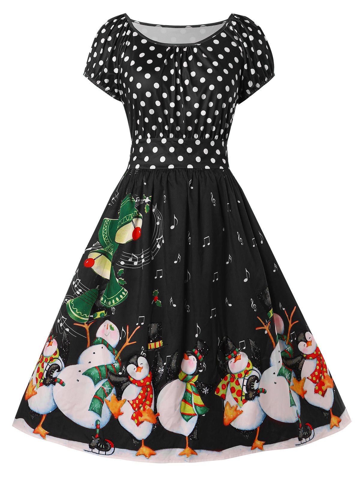 

Plus Size Penguin Print Christmas Dress, Black