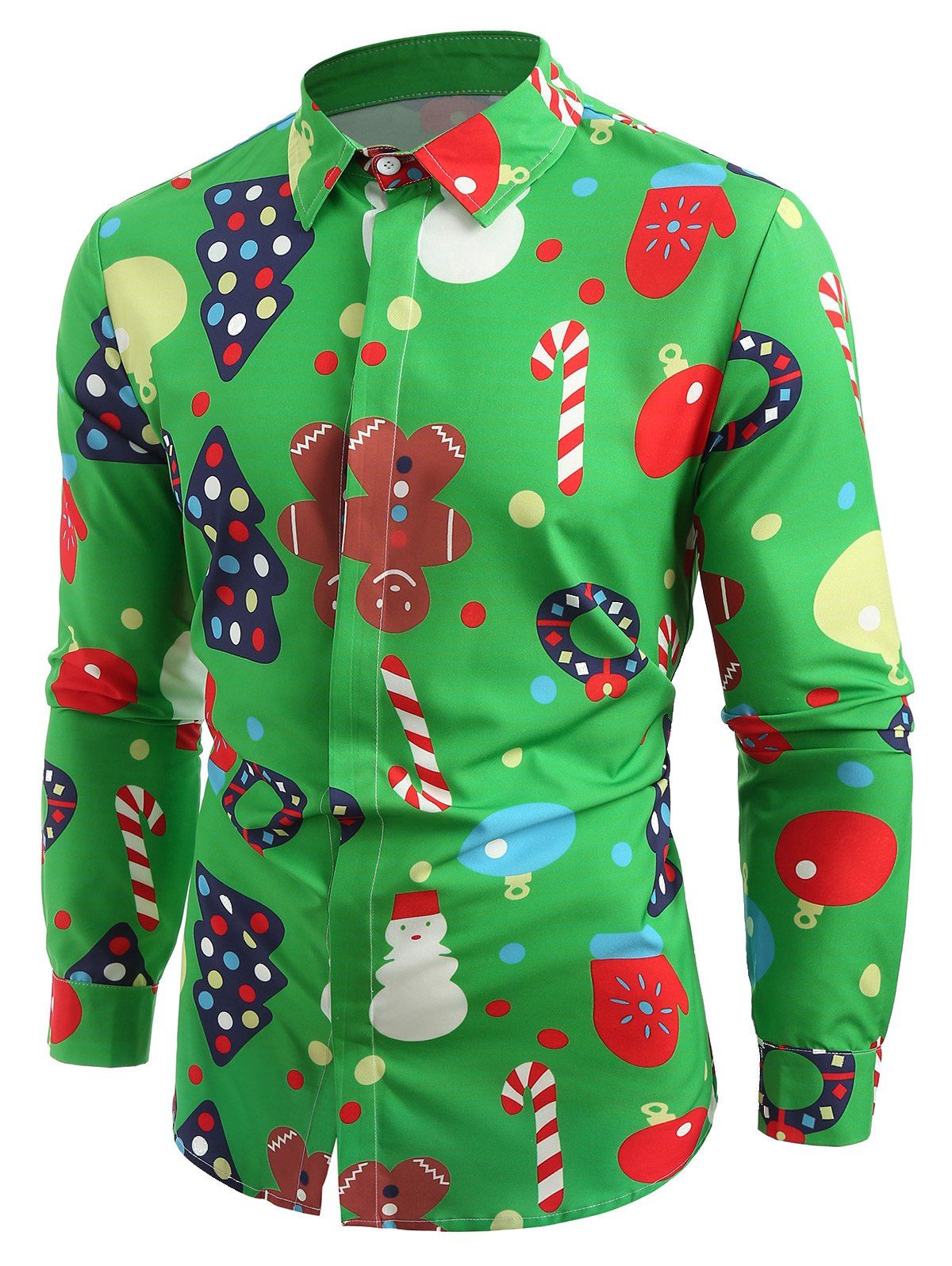 [51% OFF] 2021 Christmas Theme Button Up Shirt In GREEN | DressLily