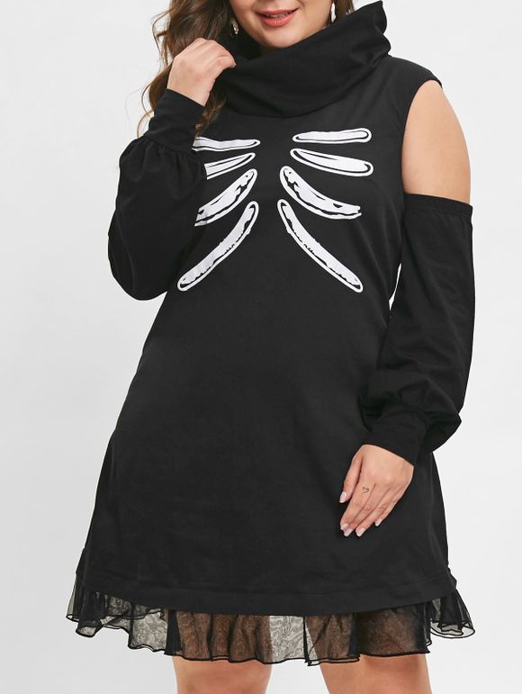 Robe d'Halloween de Grande Taille à Col Bénitier - Noir L