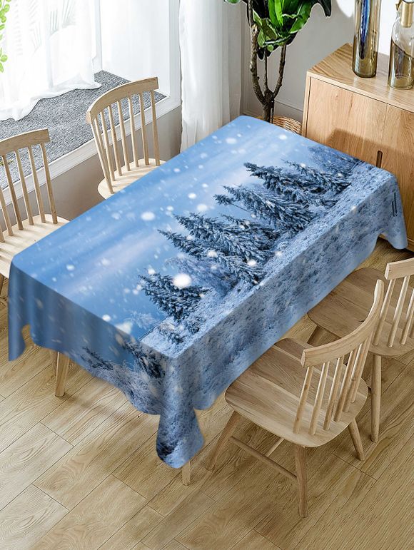 Nappe de Table à Imprimé Paysage de Forêt Enneigée pour Noël - Bleu Ciel W60 X L84 INCH