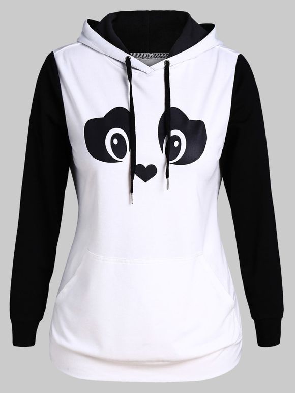 Sweat à Capuche œil et Oreille de Panda Grande Taille avec Poche Kangourou - Blanc L