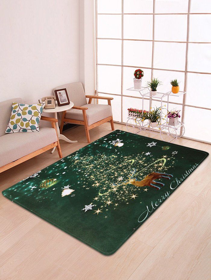 

Deer Merry Christmas Tree Printed Fleece Floor Mat, Pine green