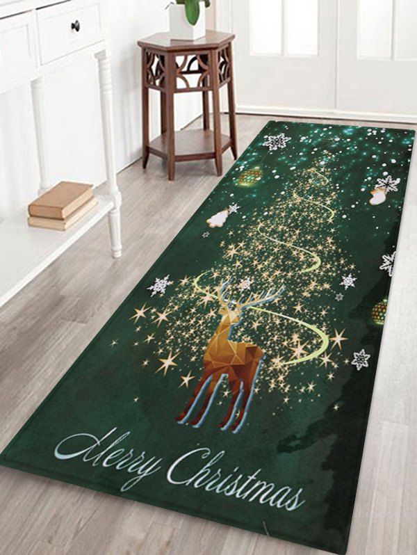 

Deer Merry Christmas Tree Printed Fleece Floor Mat, Pine green