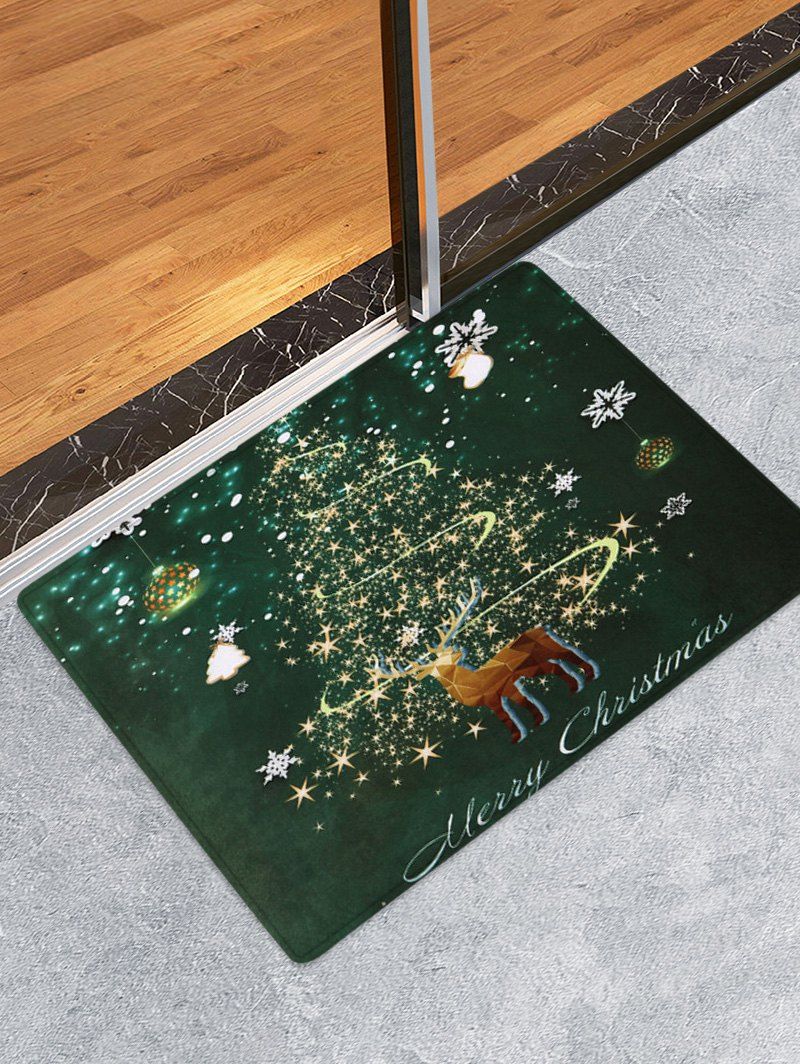 

Deer Merry Christmas Tree Printed Fleece Floor Mat, Pine green