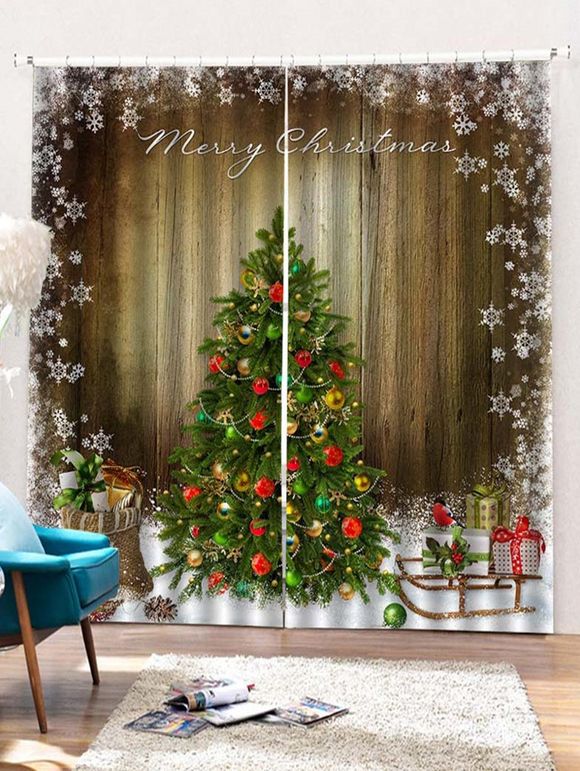 Rideaux de Fenêtre de Noël Sapin et Bois Imprimée 2 Pièces - multicolor W28 X L39 INCH X 2PCS