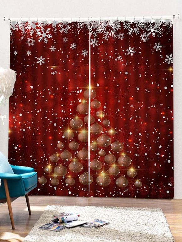Rideaux de Fenêtre de Noël Boule et Sapin Imprimée 2 Pièces - multicolor W28 X L39 INCH X 2PCS