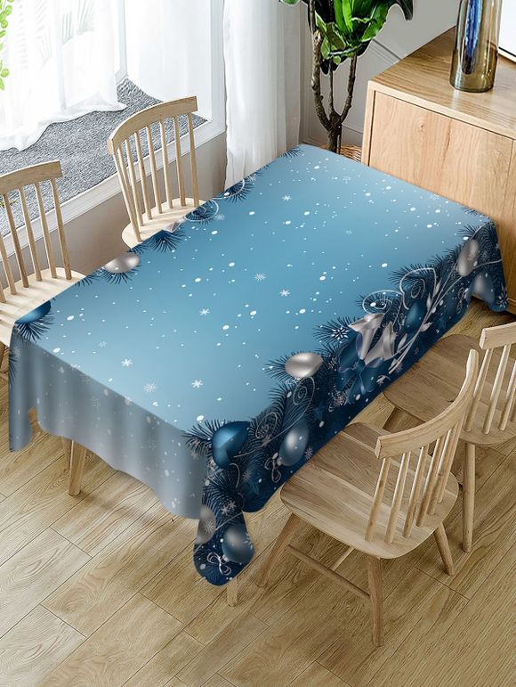 Nappe de Table à Imprimé Flocons de Neige et Boules de Noël - Bleu Bébé W54 X L54 INCH