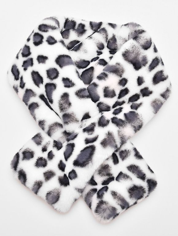 Écharpe en fausse fourrure à imprimé léopard d'hiver - Blanc 
