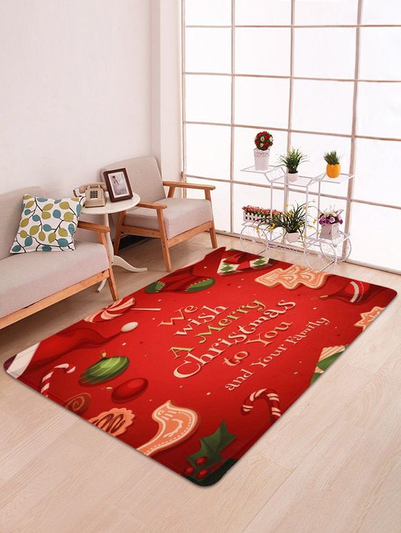 Tapis de Sol Joyeux Noël avec Motif en Laine - Rouge W47 X L63 INCH