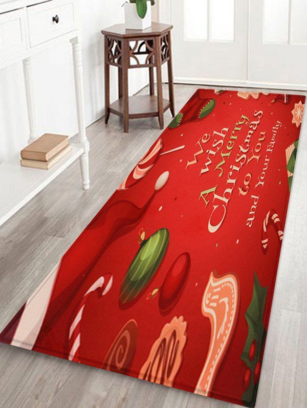 

Merry Christmas Pattern Fleece Floor Mat, Red