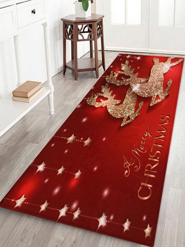 

Merry Christmas Deer Star Printed Fleece Floor Mat, Red