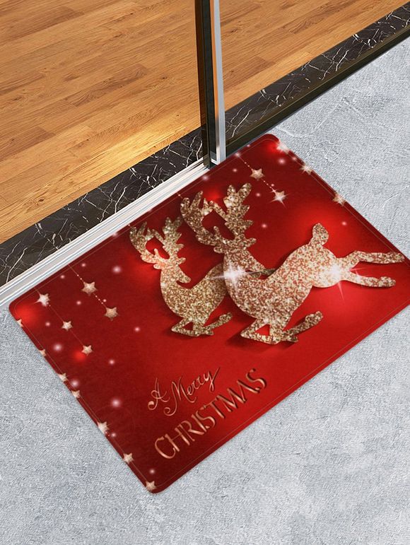 Tapis de Sol Joyeux Noël Etoile et Cerf Imprimés en Laine - Rouge W16 X L24 INCH
