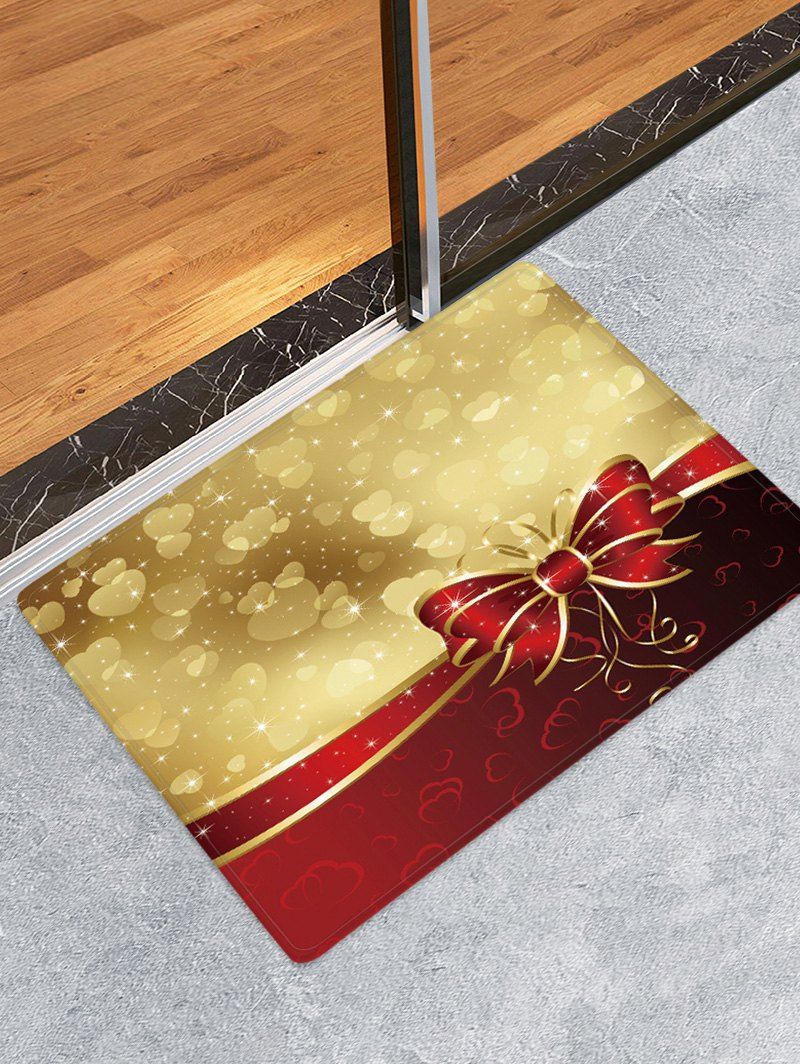 

Christmas Bowknot Hearts Pattern Water Absorption Area Rug, Multi