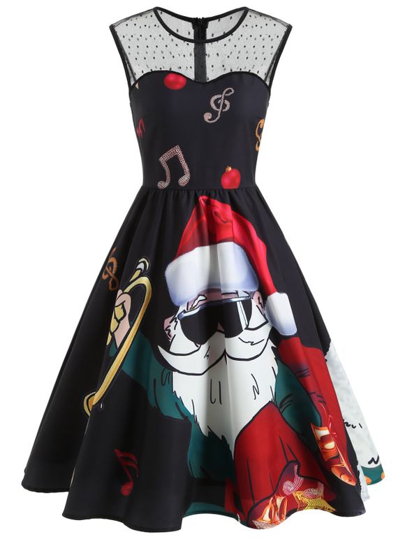 Robe imprimée de père Noël vintage sans manches - Noir XL