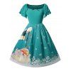 Robe Vintage à Imprimé Père Noël de Grande Taille - Turquoise Foncée 5X