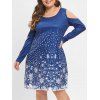 Robe de Noël Flocon de Neige à Epaule Dénudée de Grande Taille à Manches Longues - Bleu Cobalt L