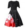 Robe de Noël Vintage à Imprimé Père Noël de Grande Taille - Noir 1X