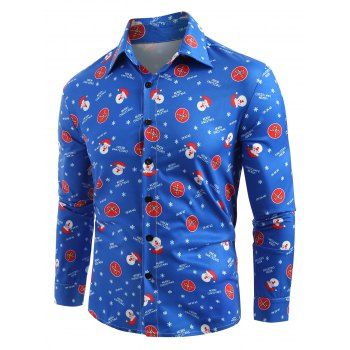 

Santa Claus Printed Christmas Long Sleeves Shirt, Ocean blue