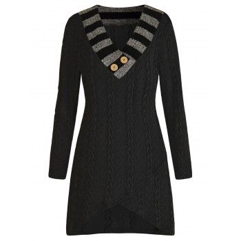 

Plus Size Cable Knit Asymmetric Longline Sweater, Black