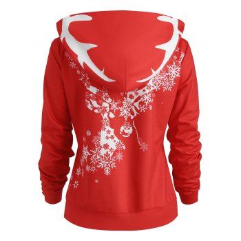 

Christmas Snowflake Print Kangaroo Pocket Hoodie, Red