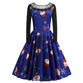 

Plus Size Christmas Santa Claus Vintage Dress with Lace, Blue
