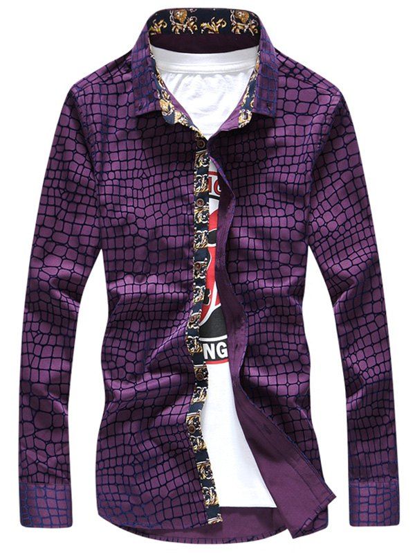 

Graphic Checked Printed Long Sleeve Shirt, Purple