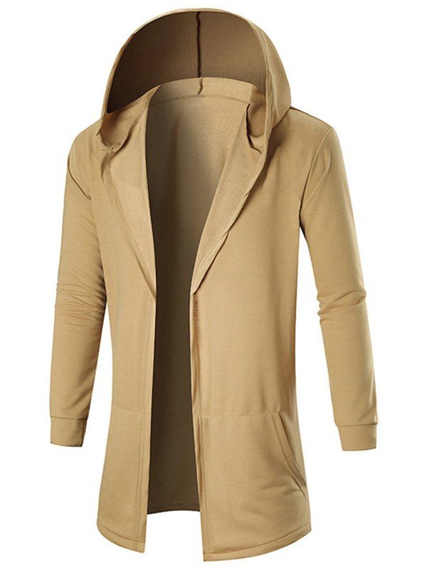 

Pockets Hooded Open Coat, Khaki
