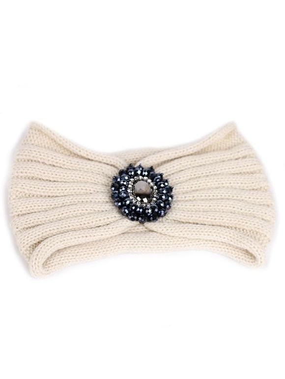 Bandeau tricoté bowknot strass à la main élastique - Beige 