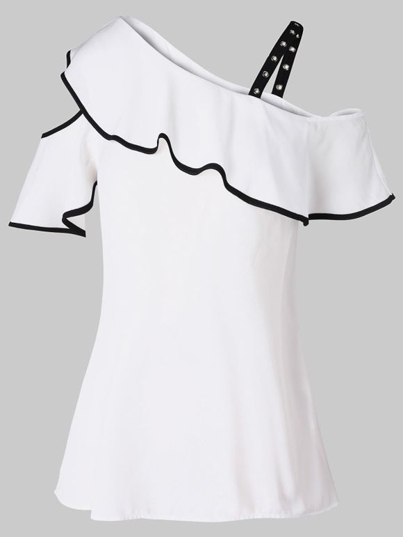 T-shirt Asymétrique Découpé à Volants de Grande Taille - Blanc 2X