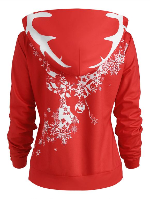 Sweat à Capuche de Noël Flocon de Neige Imprimé avec Poche Kangourou - Rouge XL