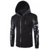 Drawstring Hooded PU Leather Spliced Zipper Design Long Sleeves Men's Slimming Jacket - BLACK M