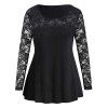 T-shirt Fleuri à Manches en Dentelle de Grande Taille à Col Rond - Noir L