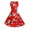 Robe de Noël Imprimé Vintage Evasée et Ajustée - Rouge M