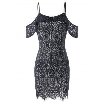 

Cold Shoulder Eyelash Lace Mini Bodycon Dress, Black