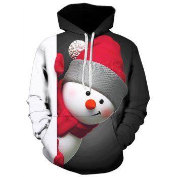 

Snowman 3D Print Kangaroo Pocket Christmas Hoodie, Black