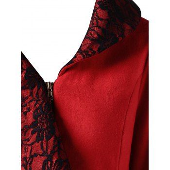

Lace Panel Cascading Ruffled Wool Coat, Red