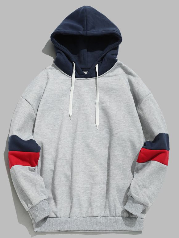 Sweat à Capuche Décontracté en Blocs de Couleurs - Gris Clair XS