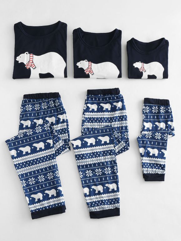 Ensemble de Pyjamas de Noël Ours Polaire Imprimé Pour la Famille - Bleu MOM  XL