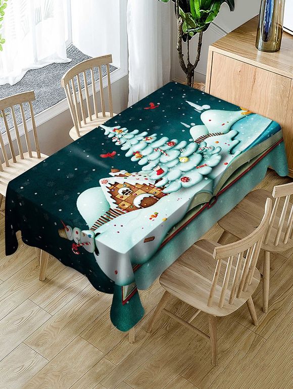 Nappe de Table Imperméable Motif Bonbon Bonhomme de Neige et Sapin de Noël - Vert Mer Moyen W54 X L54 INCH