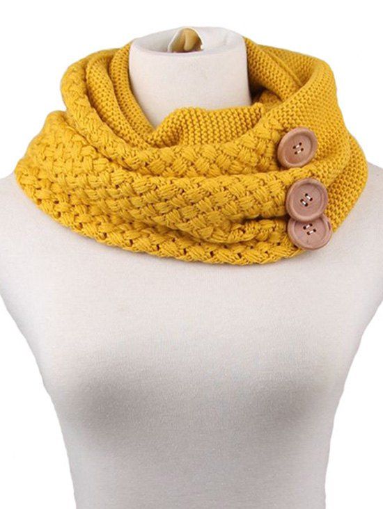 Écharpe chaude en tricot avec boutons d'hiver - Jaune 