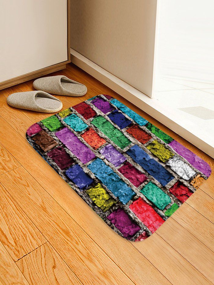 

Colorful Brick Wall Pattern Water Absorption Floor Rug, Multi